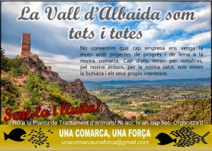 A la vall d'Albaida no volem que es pose un cementeri de residus animals que son perillosos i ningú els ha preguntat als veins si volem