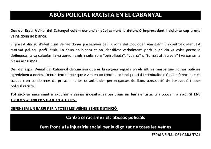 ABÚS POLICIAL RACISTA EN EL CABANYAL